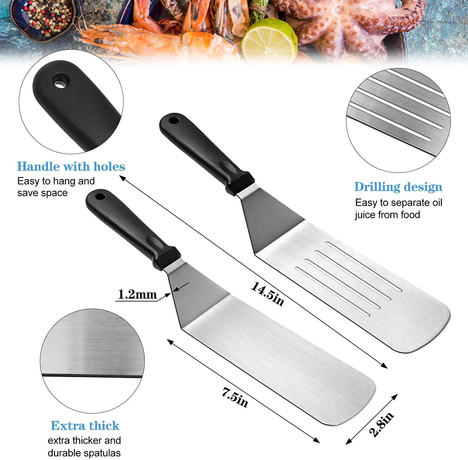 Stainless Steel Grill Spatula for Flat Top BBQ Cooking Details about   Griddle Accessories Set 