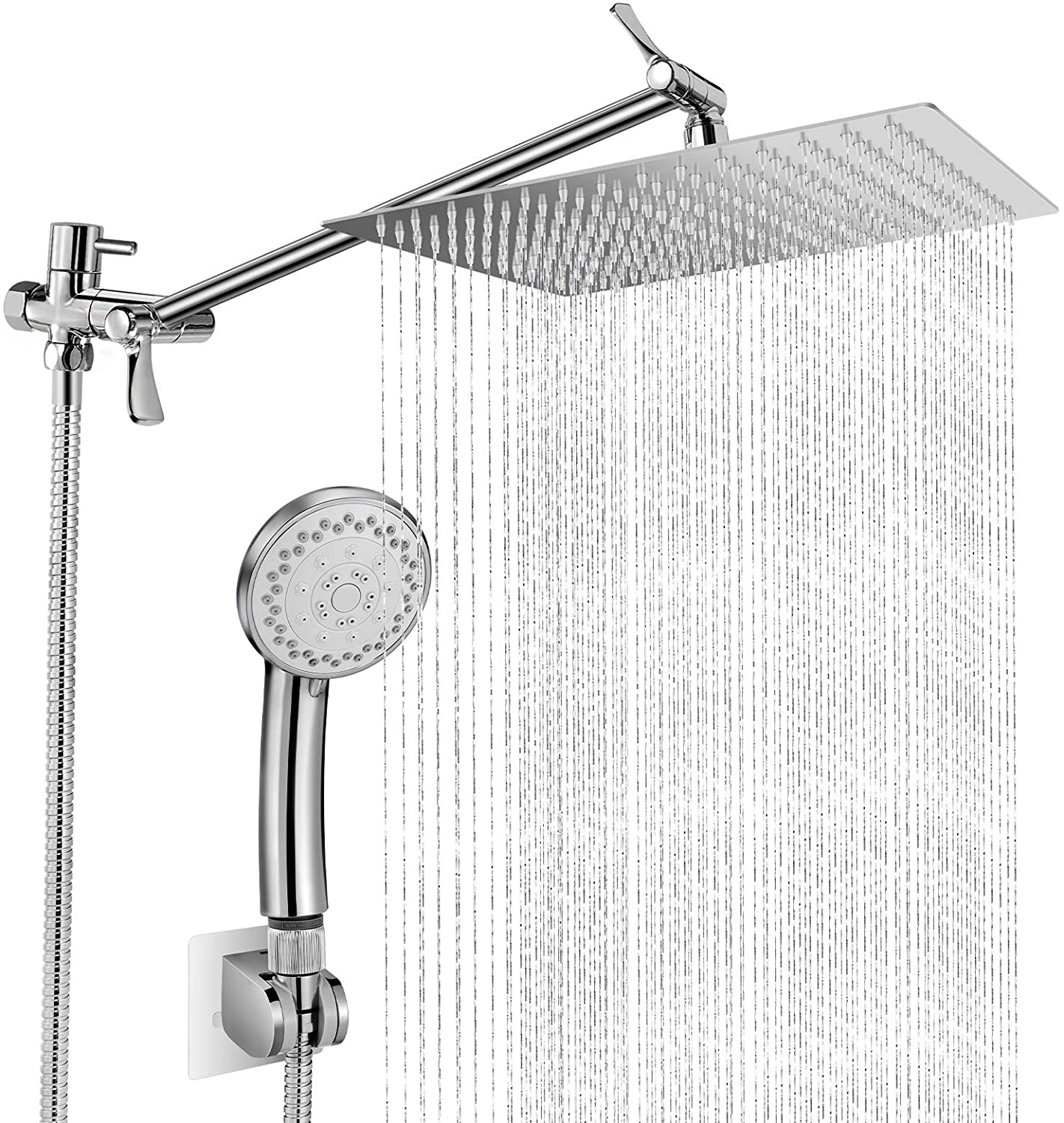 8-inch Shower Head Wall Mount Brushed Rain Square Sprayer W/ Extension Arm USA 