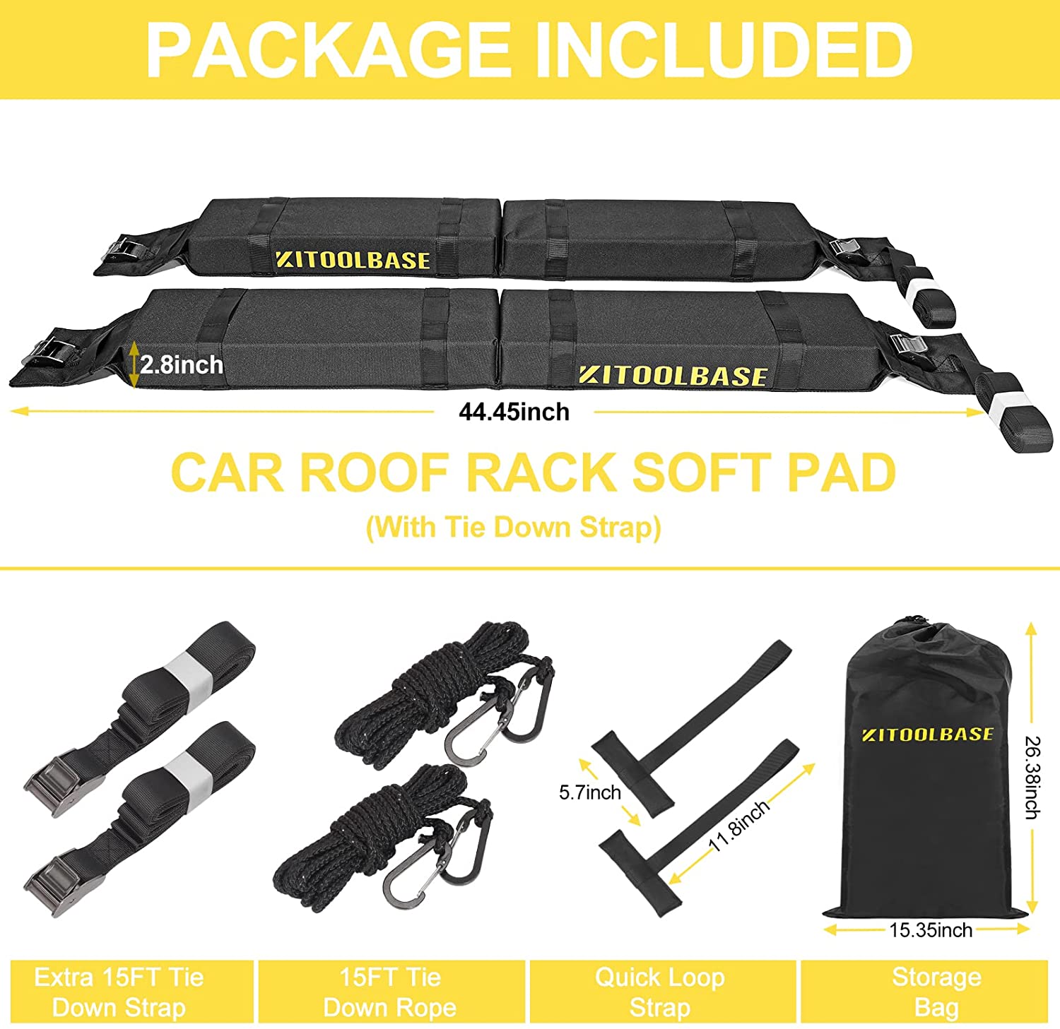 Timilge Roof Rack Pads Crossbar Soft Pads for Skiboard Surfboard Canoe Kayak Snowboard with Tie Down Straps and Storage Bag（1 Pair） 